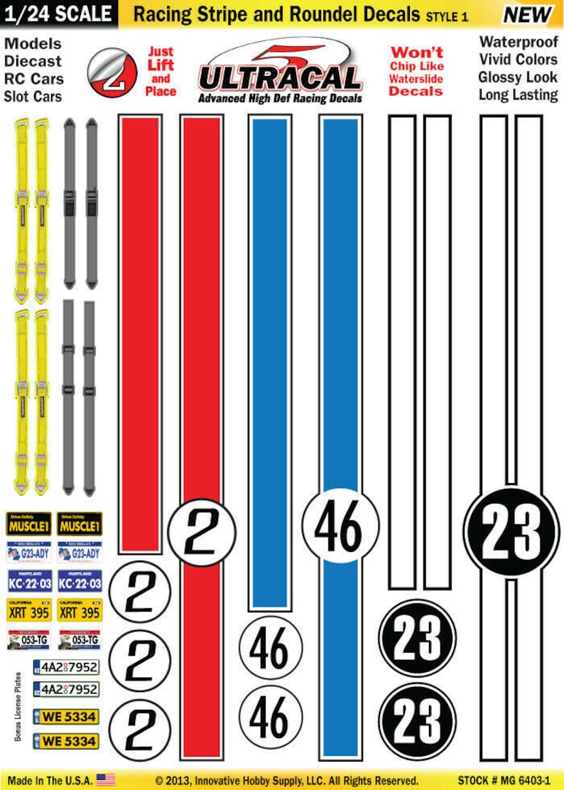 MG 6403-1 Ultracal Racing Stripe and Roundel Style 1 Decals 1:24 Scale ...