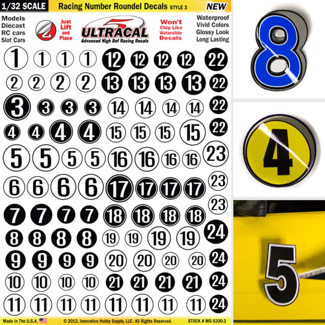 MG 6300-3 Ultracal Racing Number Roundel Decals Style 3 - Etsy