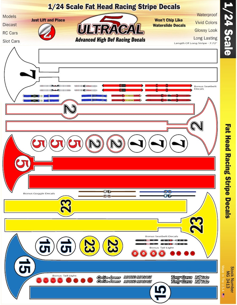 MG 3413 Ultracal Fat Head Racing Stripe Decals for 1:24 Scale ...