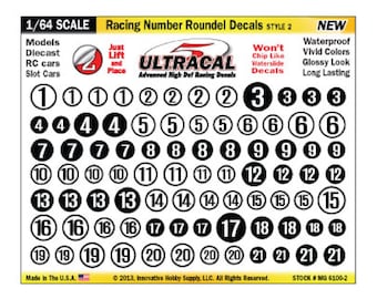 MG 6100-2 Ultracal Racing Number Roundel Decals Style 2 1:64 Scale
