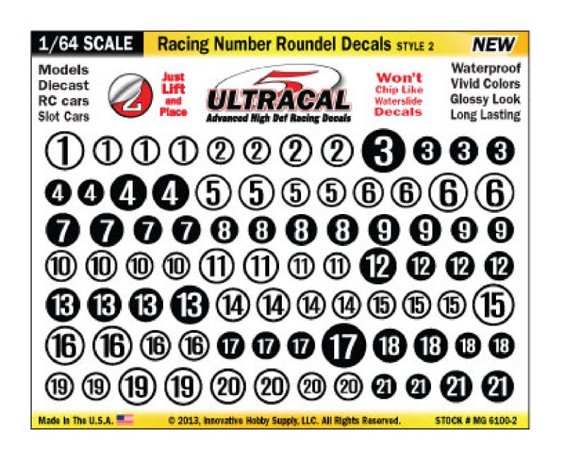 MG 6100-2 Ultracal Racing Number Roundel Decals Style 2 1:64 Scale - Etsy