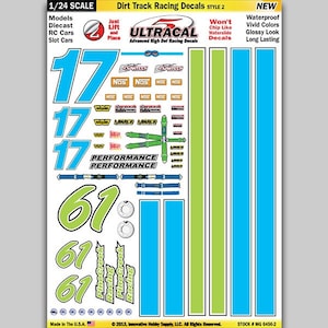 Mg 6456-2 Ultracal Racing Dirt Track Racing Decals Style 2 1:24 Scale