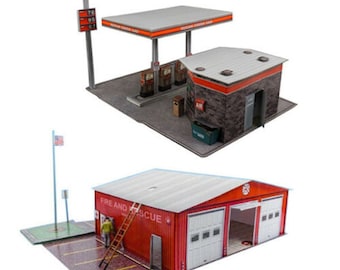 Bk 8711 1:87 Scale "Gas Station & Fire Department" Photo Real Scale Building Kit