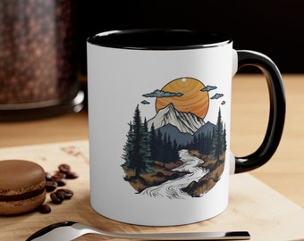 Nature, paysage, nature, extérieur, coucher de soleil, rivière, arbres, tasse paysage, tasse de café nature, amoureux de la nature, amateur de café