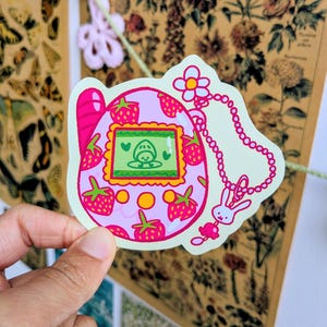 Strawberry Tamagotchi Charm Trinket Sticker | Laptop Decal, Journaling image 2
