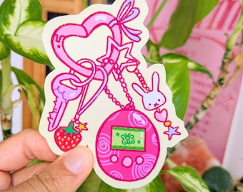Tamagotchi Charms Keychain Trinket Sticker | cute stationery laptop decal journalling decoration