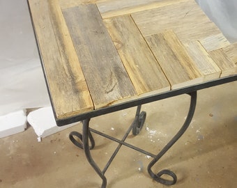 Reclaimed 1850's Cedar Barn Wood Wrought Iron Side Table