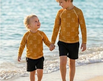 Toddler Kids  Rash Guard, Sibling Matching Swim Sizes 2-7, Kids Long Sleeve Swim Shirt, Neutral Boho Swimwear Sun Protection Shirt, Swim Top