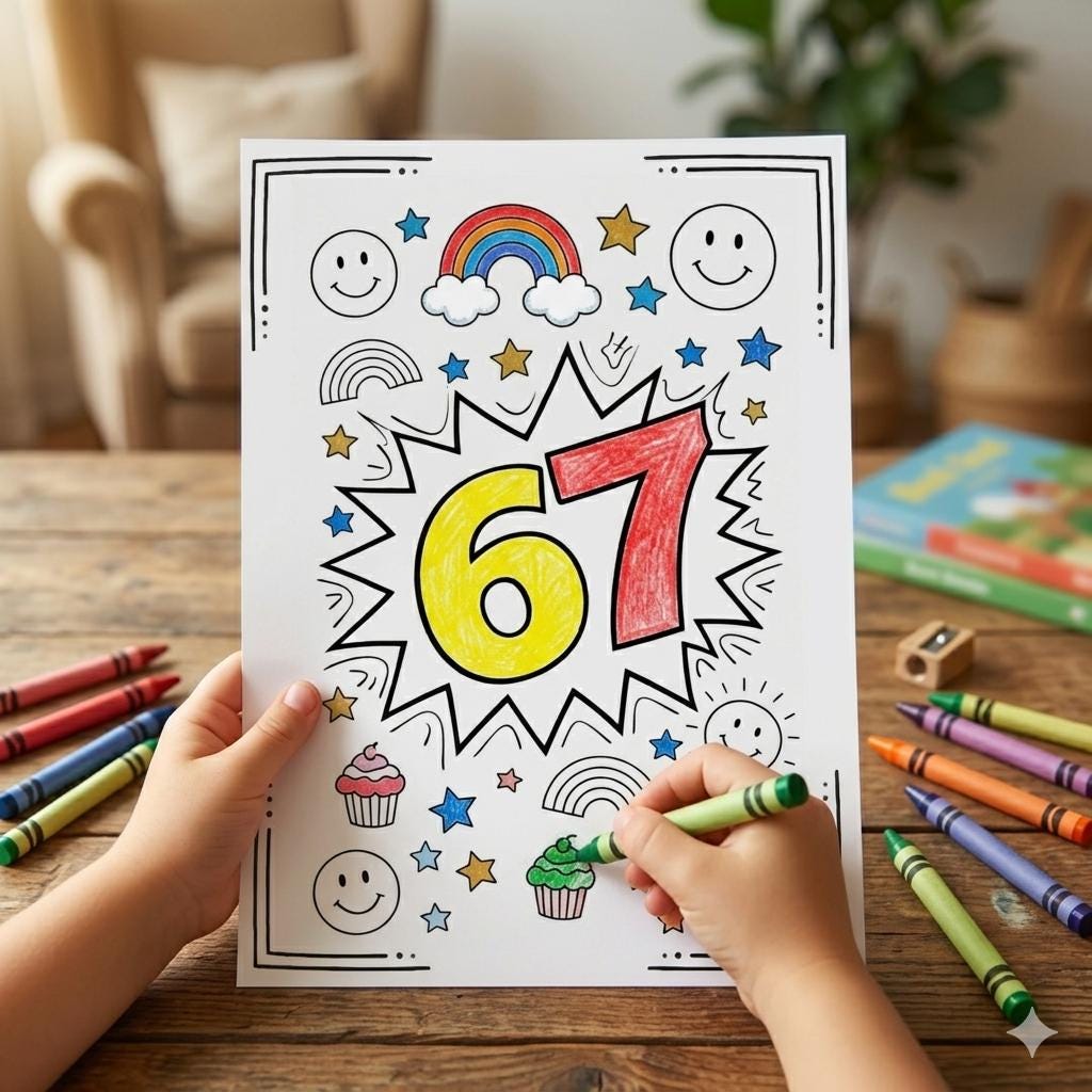 6 7 Coloring Page, Funny Viral Trend Kids Activity, Classroom Humor
