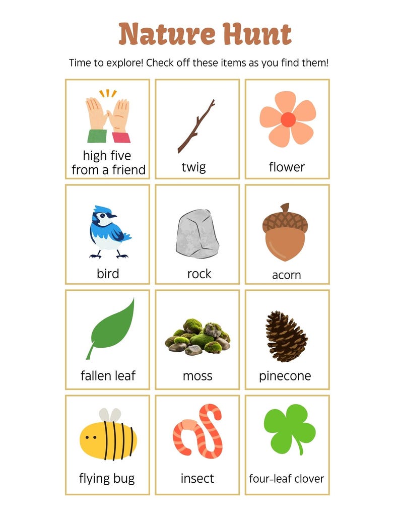 Nature Scavenger Hunt Printable for Kids, Outdoor Kids Activity ...