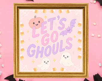 Let's Go Ghouls Halloween Party Sign: Girly Pink Printable (Digital Download)