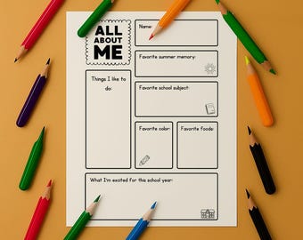Pierwszy dzień szkoły Arkusz ćwiczeń „O mnie”: Aktywność na przełamanie lodów dla dzieci (plik PDF do druku)