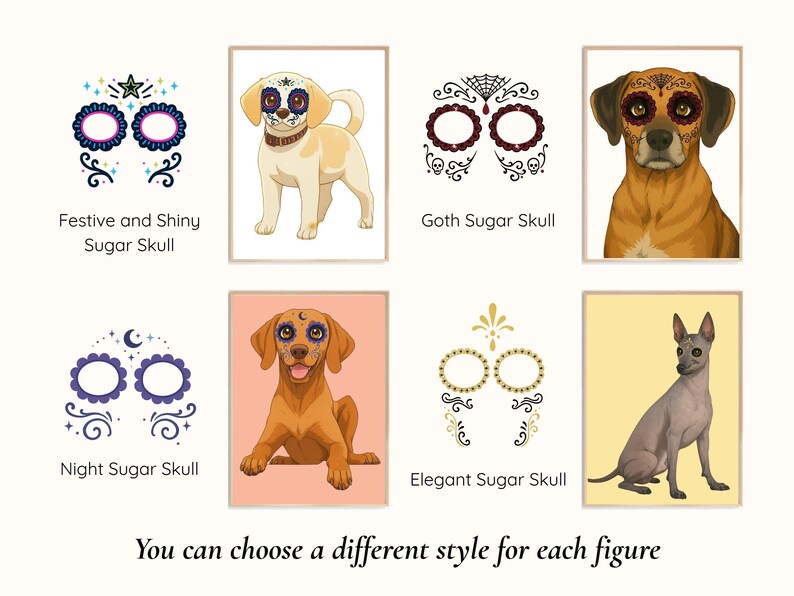 Custom Dog Sugar Skull Portrait, Personalized Pet Art, Day of the Dead Dog Illustration, Digital Dog Picture, Anime Style Pet Tribute image 4