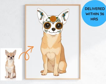 Custom Dog Sugar Skull White Makeup Portrait, Unique Pet Art, Day of the Dead Dog Illustration, Digital Dog Picture, Anime Style Pet Tribute