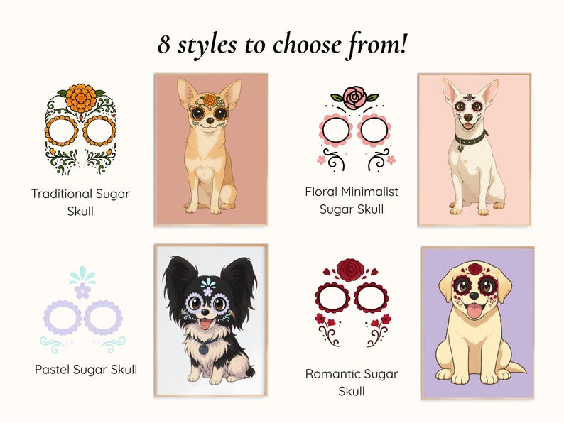 Custom Dog Sugar Skull Portrait, Personalized Pet Art, Day of the Dead Dog Illustration, Digital Dog Picture, Anime Style Pet Tribute image 3