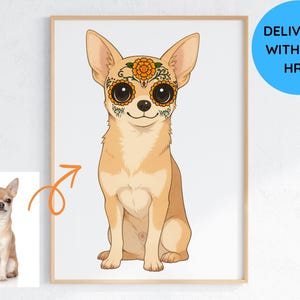 Custom Dog Sugar Skull Portrait, Personalized Pet Art, Day of the Dead Dog Illustration, Digital Dog Picture, Anime Style Pet Tribute image 1