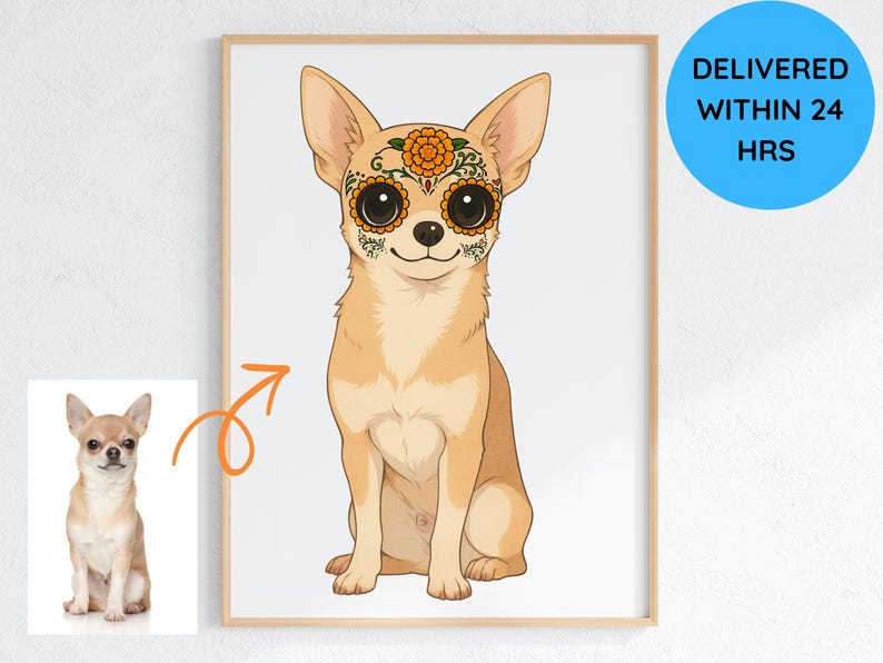 Custom Dog Sugar Skull Portrait, Personalized Pet Art, Day of the Dead Dog Illustration, Digital Dog Picture, Anime Style Pet Tribute image 1