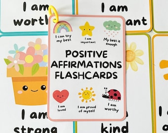 Tarjetas didácticas de afirmaciones positivas para preescolar y niños pequeños, recursos de aprendizaje, palabras positivas, materiales educativos para la educación en el hogar, tarjetas de empoderamiento.
