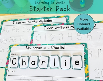 Paquete de inicio para aprender a escribir: escritura del alfabeto, tapete personalizado para escribir nombres, escritura de números, práctica preescolar, actividades con velcro