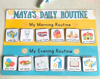 Tabla de rutina diaria, tablero de rutina para niños, tabla de tareas matutinas y vespertinas para niños, tapete de rutina, rastreador de hábitos personalizado