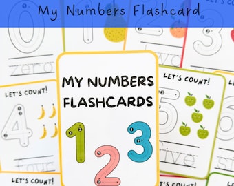 Learning Number Flashcards, Preschool Toddler Learning resource, Trace Numbers Flashcards, Home schooling education materials