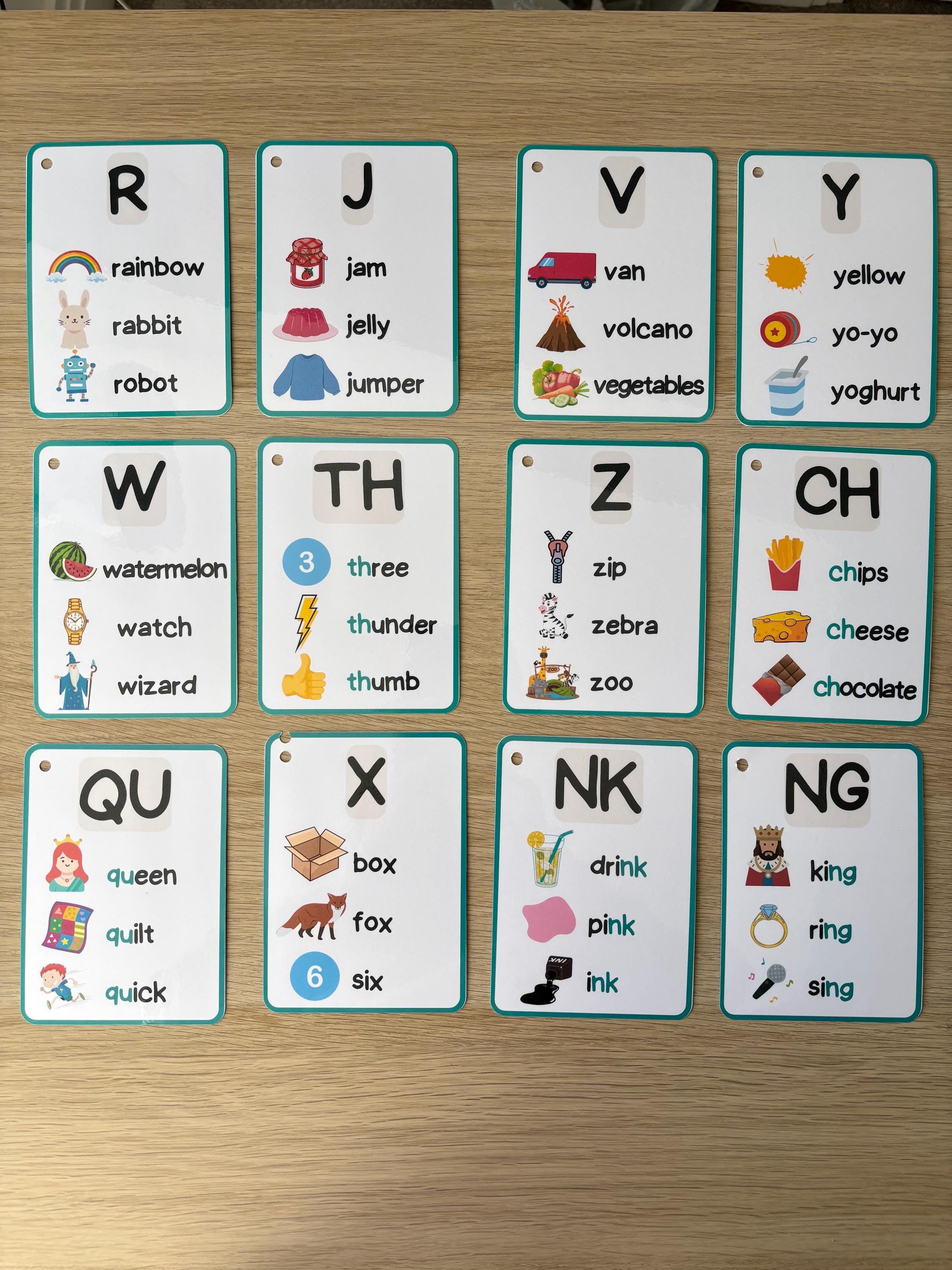 Children’s Phonics Flashcards, Phonics Flashcards for Kids, Set 1, 2