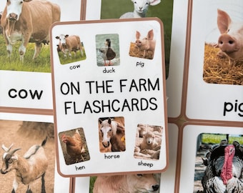 Tarjetas didácticas de la granja para niños, tarjetas de vocabulario de animales de granja, aprendizaje Montessori, recursos para niños en edad preescolar, tarjetas didácticas de animales