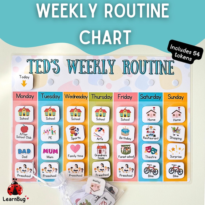 Weekly Routine chart, children's routine board, Monday to Sunday chore chart for kids, routine mat, personalised habit tracker afbeelding 1