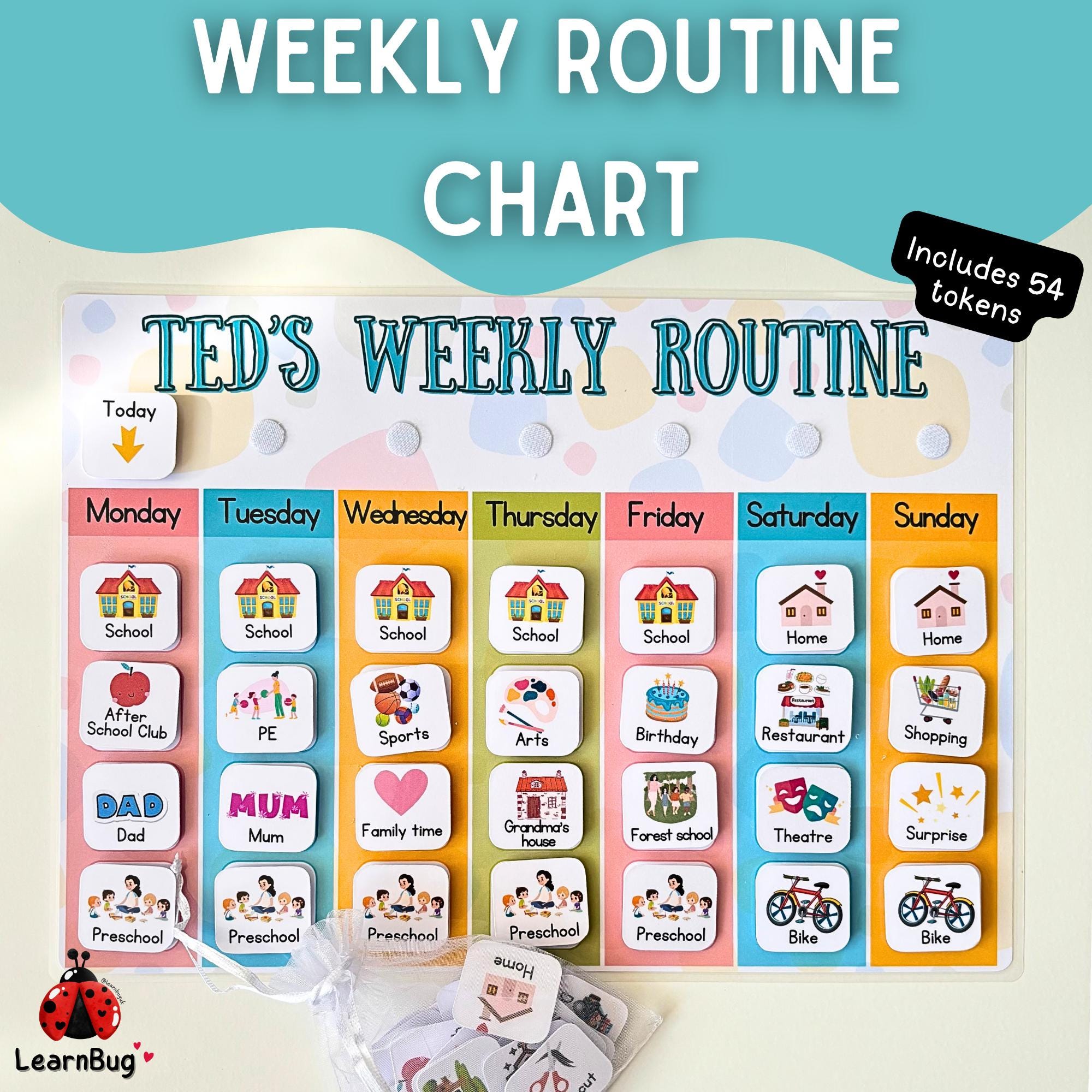 Weekly Routine Chart, Children's Routine Board, Monday to Sunday Chore ...