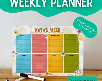 Planificador semanal para niños, tabla de tareas diarias lavable, rutina, tabla de recompensas para niños pequeños, organizador visual