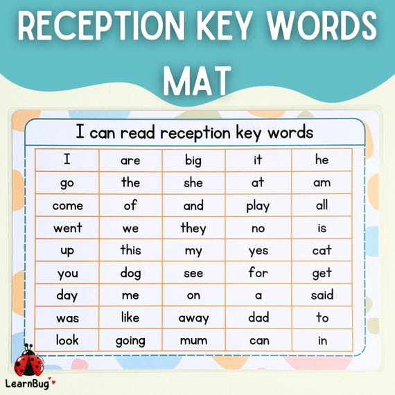 Reception Key Words Learning Mat, Common Exception Words, Preparing to Start School, High Frequency Words, EYFS Literacy Resources, Phonics