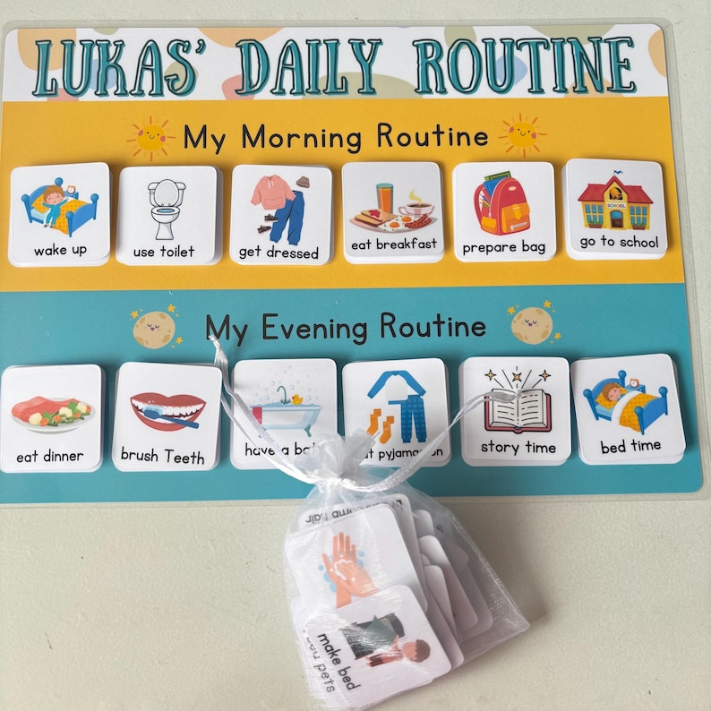 Daily Routine chart, children's routine board, morning and evening chore chart for kids, routine mat, personalised habit tracker image 7