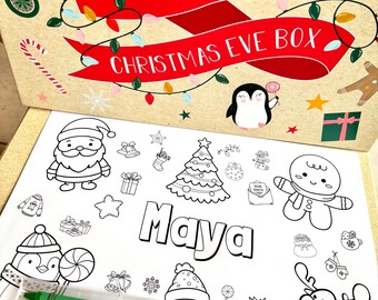 Tarjeta para colorear navideña A4 personalizada, mantel individual navideño, colorear navideño, paquetes de actividades, regalo de Navidad, relleno de calcetines para niños,