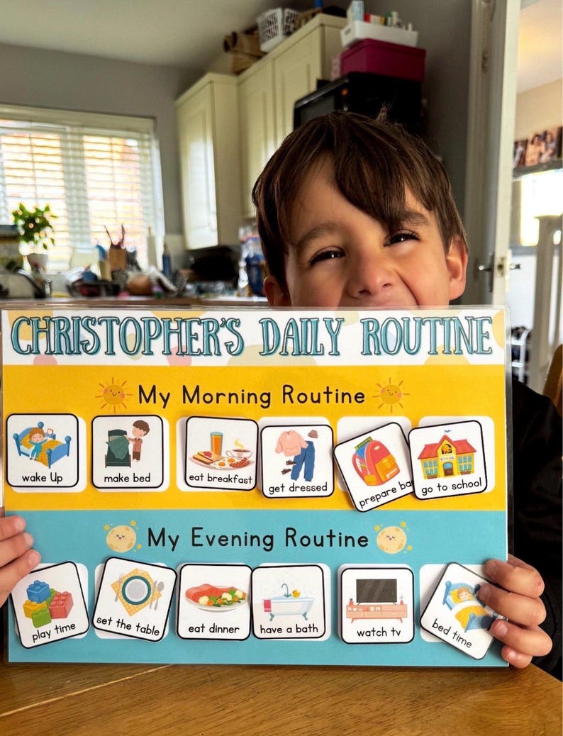 Daily Routine chart, children's routine board, morning and evening chore chart for kids, routine mat, personalised habit tracker image 11