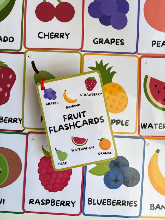 Fruit Flashcards, Toddlers and Kids, Montessori Learning, Preschool Vocabulary Builder, Learn Fruit Names, Educational Flash Cards