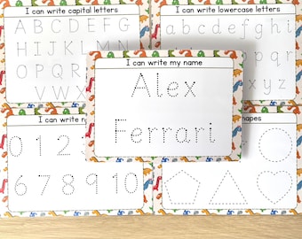 Learning to Write Tracing Mats, Name Writing Mat, Alphabet, Numbers and Shapes Tracing, Reusable Preschool Handwriting Practice, EYFS