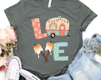 Love Camper Shirt, Travel Trailer Camping Tee, Adventure Camper Shirt, RV Camping Graphic Tee, Outdoor Travel Lover Shirt,Cute Hiking Shirt