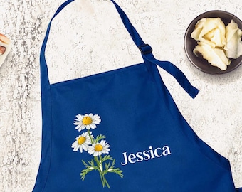 Custom Birth Flower Apron, Personalized Floral Apron, Apron with Name,Custom Name Floral Apron, Personalized Kitchen Apron,Cooking Gift,Gift