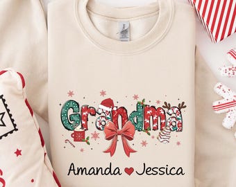 Custom Christmas Grandma Sweatshirt,Personalized Mama Xmas,Christmas Mom,Coquette Bow Christmas Grandma,Christmas Gift,Christmas Gift For