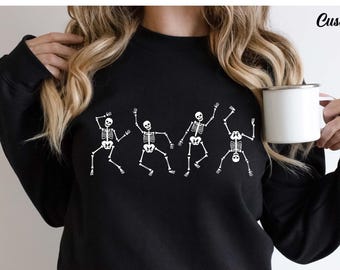 Dancing Skeleton Sweatshirt,Skeleton Halloween Shirt,Women Halloween Shirt,Halloween Party Shirt,Fall Shirt,Dancing Skeleton Shirt,Ghost Tee