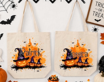 Personalized Halloween Tote Bag, Custom Trick or Treat Bag, Kids Halloween Canvas Tote, Personalized Candy Bag, Spooky Halloween Gift