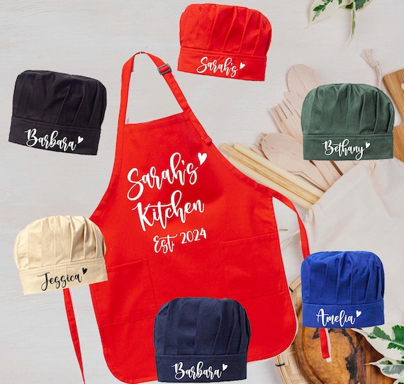 Personalized Logo Chef Hat and Apron With Pockets,Adult Chef Hat,Custom Apron,Family Matching Cookie Baking Crew Apron With Hat,Custom Apron