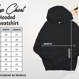 a size chart for a hoodie sweatshirt