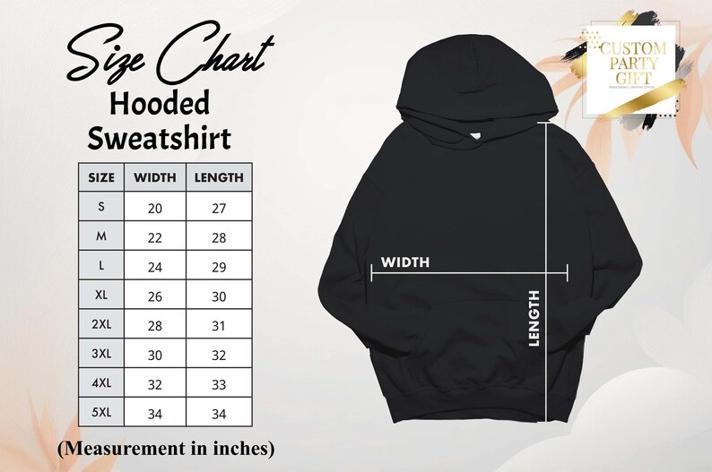 a size chart for a hoodie sweatshirt