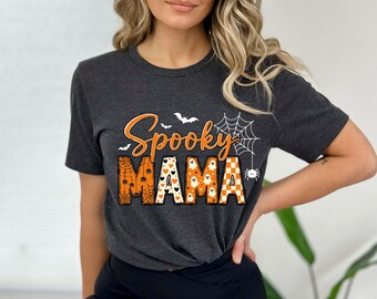 Retro Spooky Mama Halloween T-Shirt,Halloween Mom Tee, Cute Witchy Mama Shirt, Spooky Season Gift, Halloween Shirt for Mom