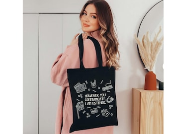 Speech Therapy Tote Bag, AAC Communication Tote, Special Education Teacher Gift, Neurodiversity Support Bag, SLP Graduate Tote