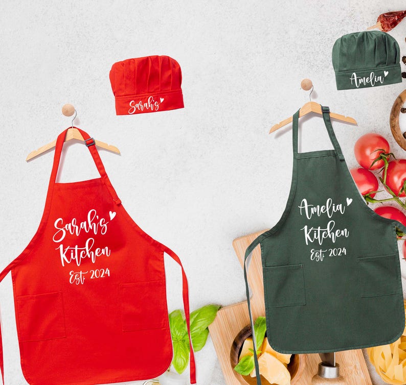 a couple of aprons that are on a table
