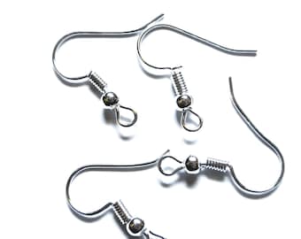 25 pair Grade A silver color plated earring hooks, spring and ball, 20mm, S-384