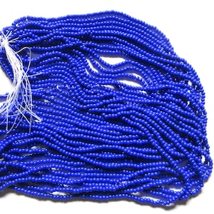 Dark blue size 11 seed bead hank, Czech glass beads, 12-20&quot; strands