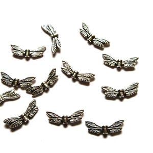 Dragonfly wings, silver-plated pewter 7x20mm beads, pkg of 20, S-414